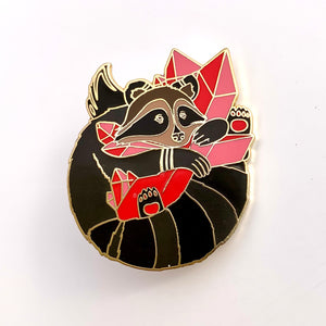 "Raccoon with Red Crystals" enamel pin | by Brittany Monster