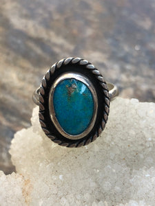 “Turquoise Mountain Shadow Box Ring"- A size 8 1/2 Ring by: River And Sea Handmade